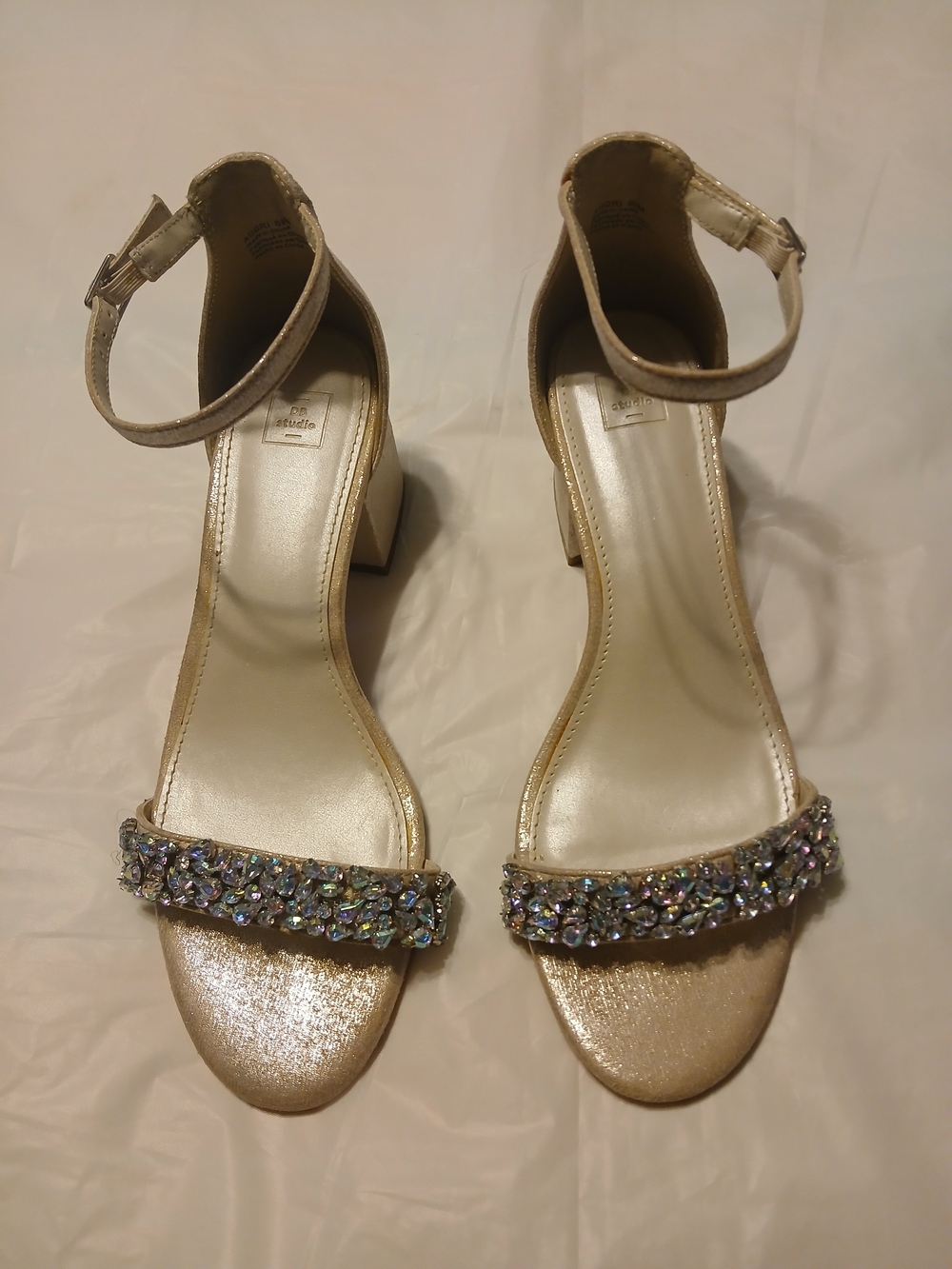 DB Studio Women's Crystal Strap Block Heel Sandals - Pale Pink